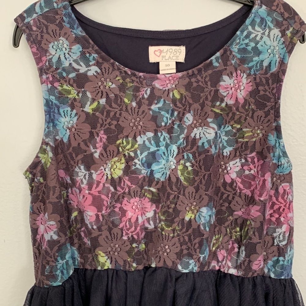 THE CHILDREN’S PLACE Big Girls Navy Blue Floral Lace Tulle Tank Dress Size 10 - Picture 3 of 8
